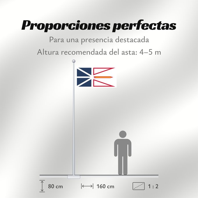 Proporciones de la bandera: Newfoundland and Labrador	Terre-Neuve-et-Labrador	Terranova y Labrador	Neufundland und Labrador	Terranova	Banniel Douar-Nevez ha Labrador