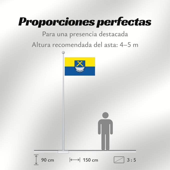 Proporciones de la bandera: Kalkhorst	German municipality of Kalkhorst	Commune allemande de Kalkhorst	Gemeinde Kalkhorst  Die Flagge der Gemeinde ist gleichmäßig längsgestreift von Gelb und Blau; in der Mitte der Flaggentuchsliegt