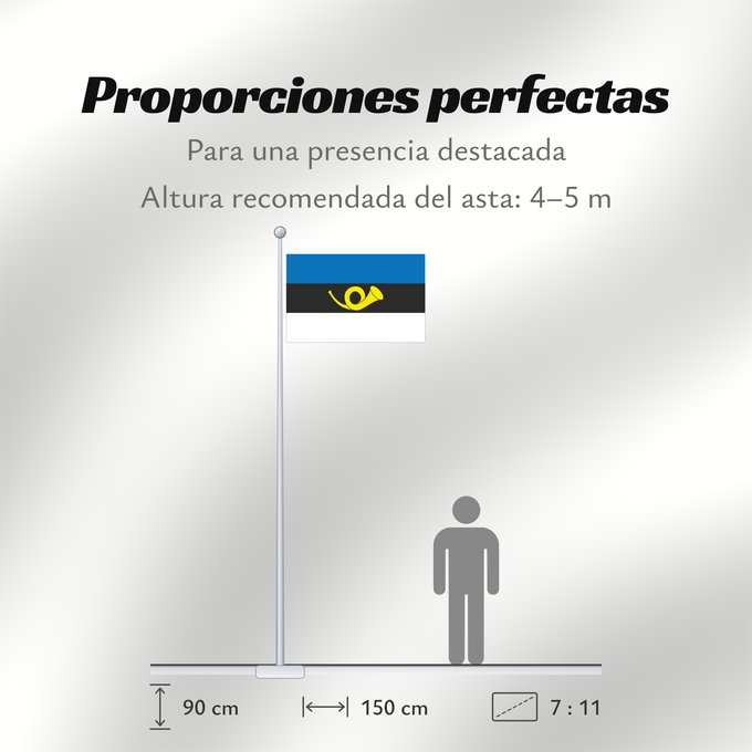 Proporciones de la bandera: Estonia - Postal	Estonian postal flag, officially in use until 2009	Pavillon postal estonien (jusqu'en 2009)	Bandera postal de Estonia (hasta 2009)	Estnische Postflagge (bis 2009)	Bandiera postale estone (fino al 2009)	Postilipp