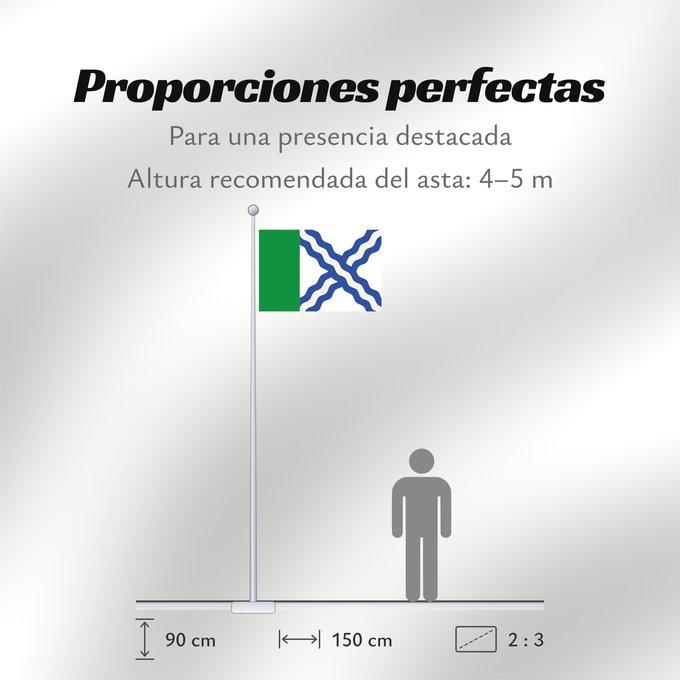 Proporciones de la bandera: Albalatillo	Albalatillo De proporciones 2/3, siendo el tercio del asta de color verde y el resto blanco con un aspa ondada de tres