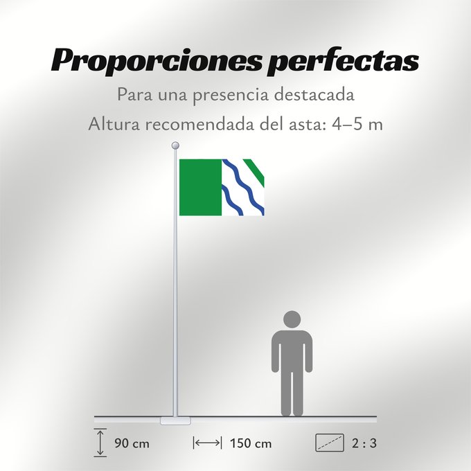 Proporciones de la bandera: Alpujarra de la Sierra Spain	Alpujarra de la Sierra, in Granada province, Spain	Alpujarra de la Sierra	Rectangular de proporciones 2 3, formada por dos franjas verticales iguales
