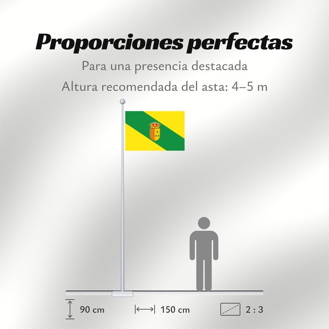 Proporciones de la bandera: Peralta de Alcofea	Peralta de Alcofea, Aragón, Spain	Peralta de Alcofea Tendrá la proporción 2/3 y será amarilla con una banda verde