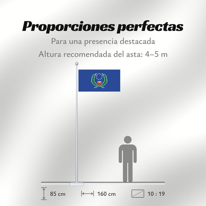 Proporciones de la bandera: Pohnpei	State of Pohnpei	L État de Pohnpei	Pohnpei 	Staates Pohnpei im Verhältnis 10 19 Beschreibung der Flagge  Das blaue Tuch steht für den Pazifik
