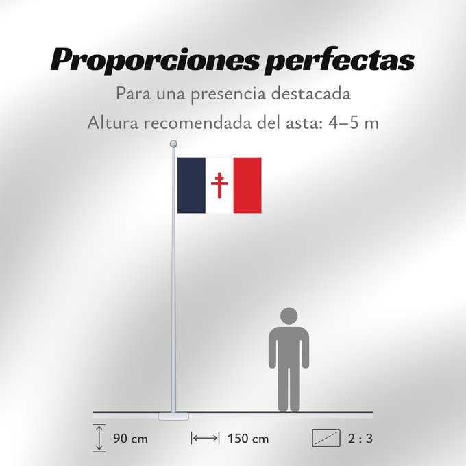 Proporciones de la bandera: Free France  1940-1944	Free France (1940-1944)	France Libre (1940-1944)	Francia Libre (1940-1944)	Freies Frankreich (1940-1944)	Francia Libera (1940-1944)	Used by the Free French Forces during the Second World War