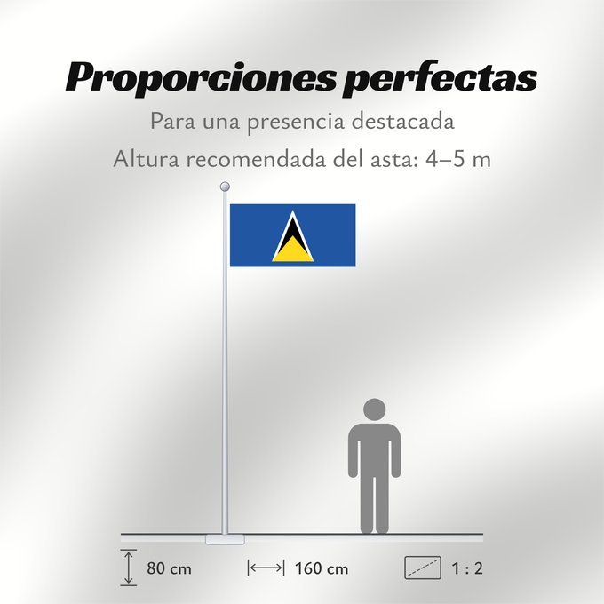 Proporciones de la bandera: Saint Lucia 1979–2002 Saint Lucia, 1979 Sainte-Lucie (1979–2002) Santa Lucía (1979–2002) Saint Lucia (1979–2002) Santa Lucia (1979–2002)