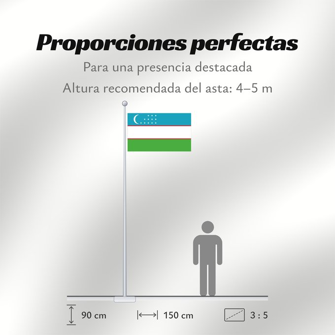 Proporciones de la bandera: Uzbekistan Ouzbékistan República de Uzbekistán Usbekistan Repubblica dell Uzbekistan Oezbekistan Nacional da República do Uzbequistão علم جمهورية أوزبكستان Özbəkistan Respublikasının Dövlət Дзяржаўны Сцяг Рэспублікі Ўзбекістан Дзяржаўны Сьцяг Рэспублікі Ў
