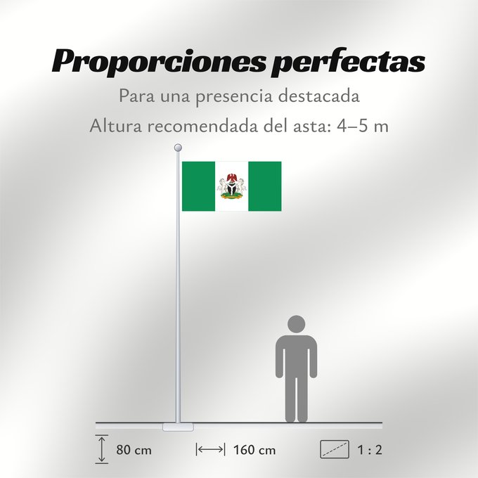 Proporciones de la bandera: Nigeria state State flag of the Federal Republic of Nigeria Nigeria (drapeau d'État) Nigeria (bandera de estado) Nigeria (Staatsflagge) Nigeria (bandiera di stato) A Nigériai Szövetségi Köztársaság állami