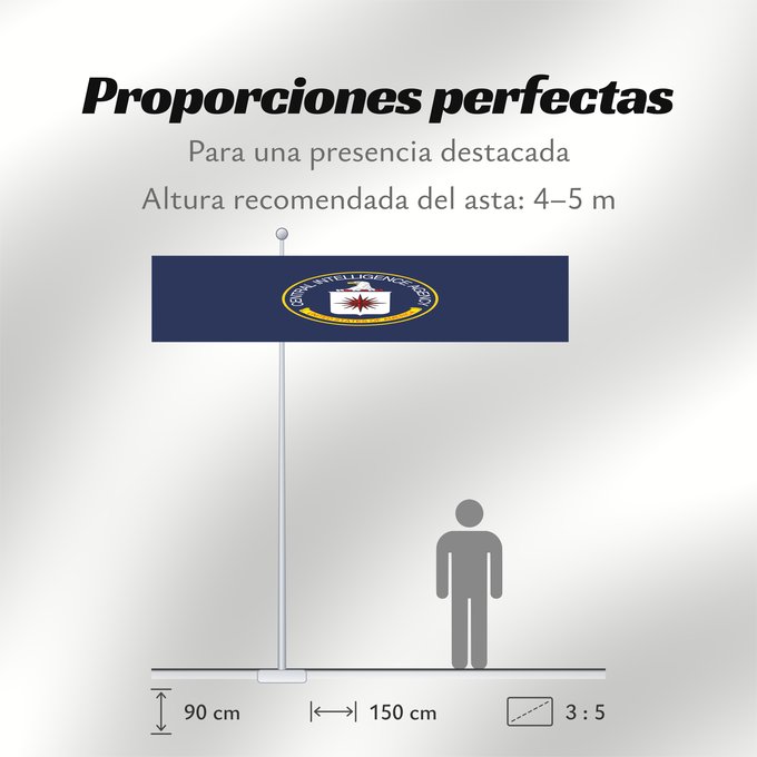 Proporciones de la bandera: U.S. Central Intelligence Agency	United States Central Intelligence Agency	Agence centrale de renseignement des États-Unis	Agencia Central de Inteligencia de EE. UU.	Central Intelligence Agency	Agenzia centrale di intelligence degli Stati Uniti