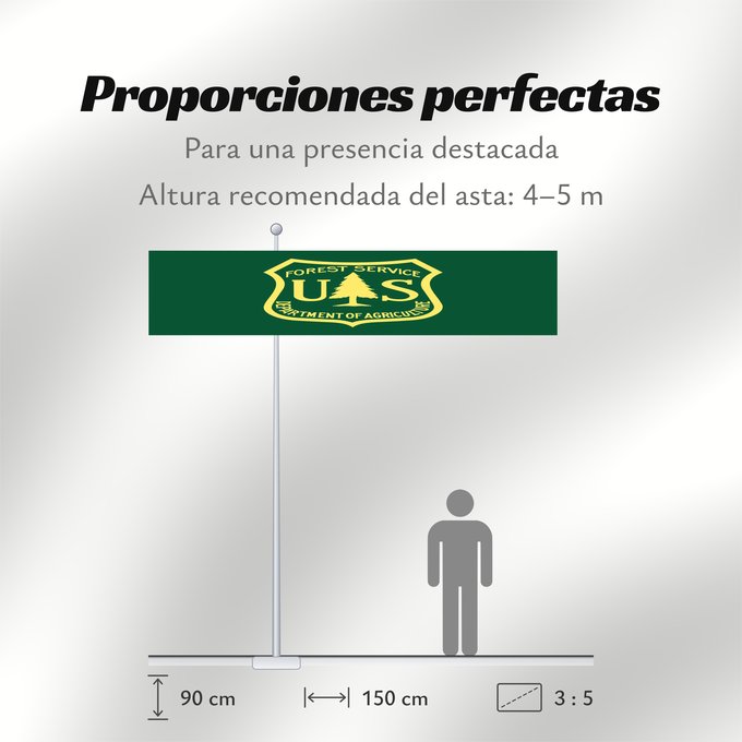 Proporciones de la bandera: United States Forest Service	USFS	Service forestier des États-Unis	Servicio Forestal de los Estados Unidos	Servizio Forestale degli Stati Uniti