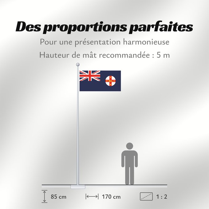 Proportions du drapeau : New South Wales	And government ensign  internal waters only  of New South Wales	Nouvelle-Galles du Sud	Nueva Gales del Sur	New South Wale	Nuovo Galles del Sud