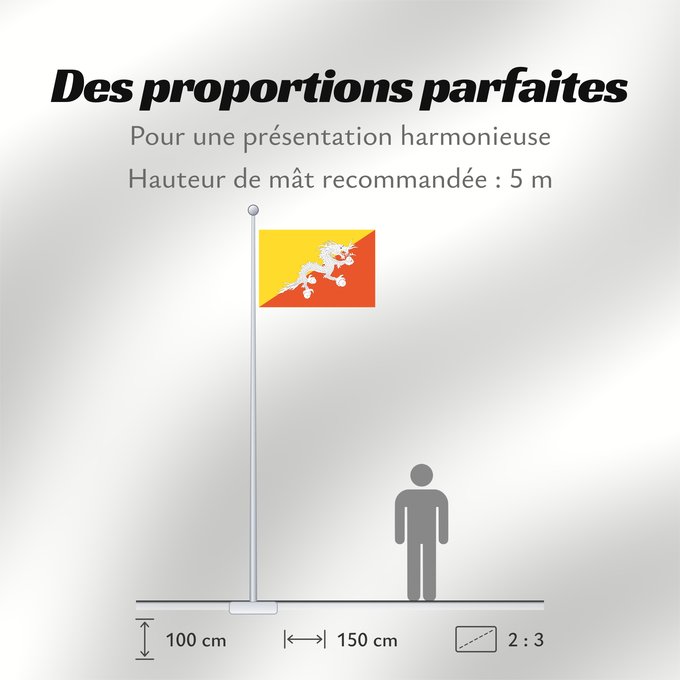 Proportions du drapeau : Bhutan Bhoutan Bután Butão علم بوتان ভূটানের পতাকা ཧྥ་རན་ས་ཀྱི་དར་ཆ། Bhutani lipp Bhutanin Watawat ng Bhutan भूटान का ध्वज Флаг Бутана Butana Bhutans Bhutanu ธงชาติ ประเทศภูฏาน