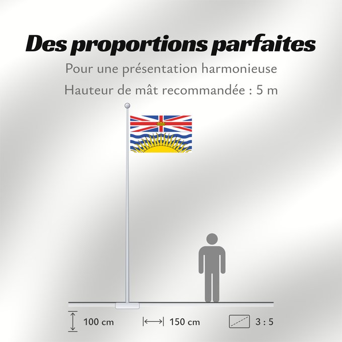 Proportions du drapeau : British Columbia	Colombie-Britannique	Columbia Británica	Columbia Britannica	Banniel proviñs Kolombia Vreizhveuriat  British Columbia