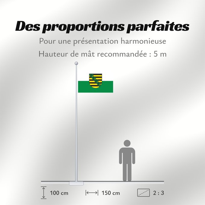Proportions du drapeau : Saxony	Civil flag of Saxony	Saxe	Sajonia	Landesflagge Sachsens	Sassonia	Sachsens	Chorhoj Sakskeje	Flaage fon Saksen