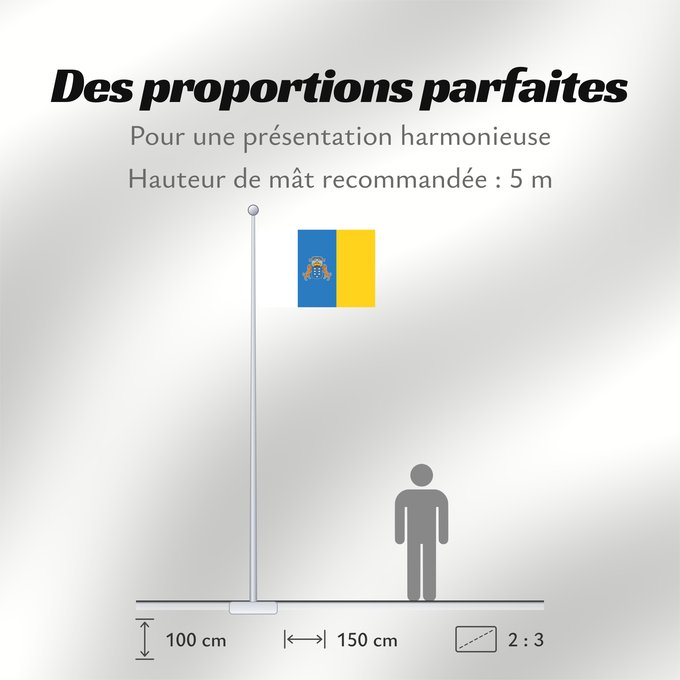 Proportions du drapeau : Canary Islands	Communauté autonome des îles Canaries  Espagne	Comunidad Autónoma de Canarias  España	Kanarischen Inseln	Isole Canarie	カナリア諸島自治州の州旗。