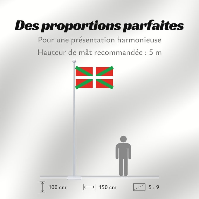 Proportions du drapeau : Basque Country Autonomous region of the Basque Country A white cross over a green saltire on a red field Basque Country Ikurriña Bandera de la Comunidad autónoma del País Vasco Autonomen Region Baskenland Ein weißes Kreuz über grünem Andreaskreuz auf rote