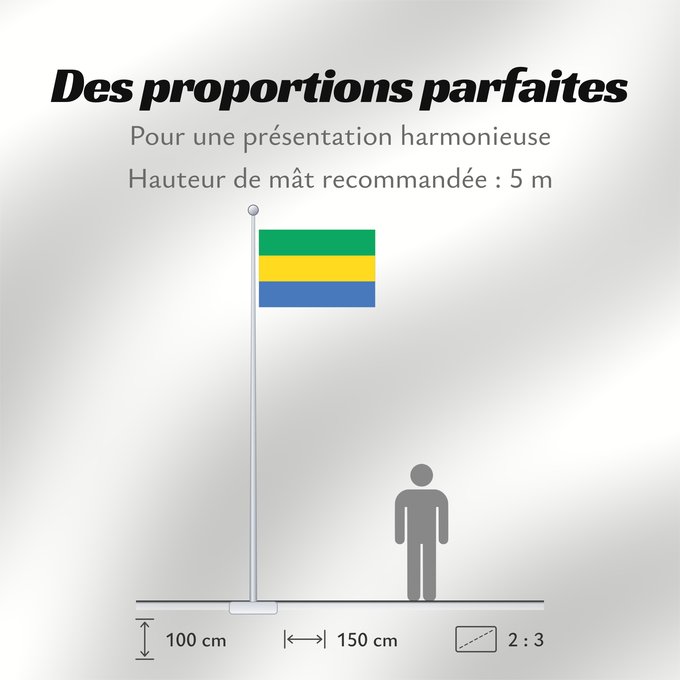 Proportions du drapeau : Gabon Gabón Gabun Gabão علم جمهوريةالغابون Banniel Gabon Gabons Gabono Gabongo bandera پرچم گابن Drapél du Gabon Dalapo ya Ngabu Bɛndɛ́lɛ ya Gabɔ́ Bendêre tî Gaböon
