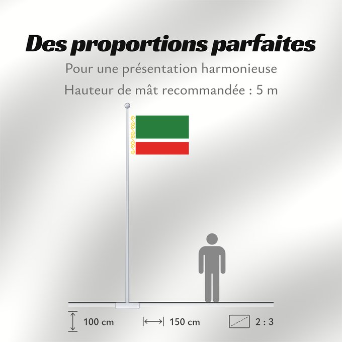 Proportions du drapeau : Chechen Republic	Chechenia	Tschetschenische	Cecenia	Байракх Нохчийн Республикан	Флаг Чеченской Республики	Парчами Ҷумҳурии Чеченистон	Стяг Чеченської Республіки Російської Федерації