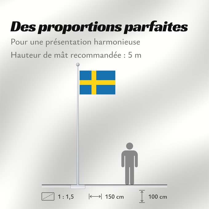 Proportions du drapeau : Sweden	Suède	Suecia	Schweden	Svezia