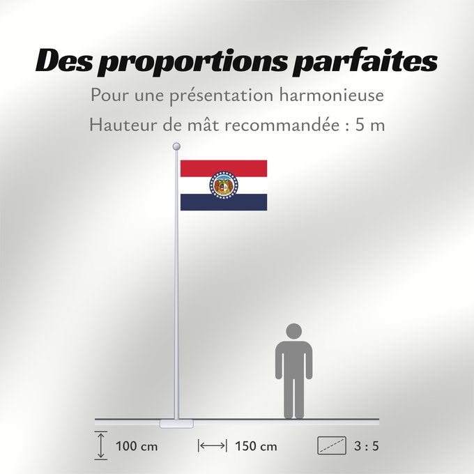 Proportions du drapeau : Missouri Missouri, adopted in 1913 Misuri ᏨᎫᎵ ᎦᏓᏘ Ka hae Mikouli Missuriae Mizoowii Hahoodzo bidah naatʼaʼí Флаг Миссури Američke savezne države Missouri