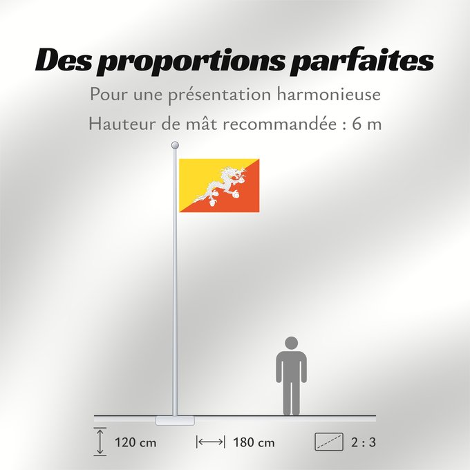 Proportions du drapeau : Bhutan Bhoutan Bután Butão علم بوتان ভূটানের পতাকা ཧྥ་རན་ས་ཀྱི་དར་ཆ། Bhutani lipp Bhutanin Watawat ng Bhutan भूटान का ध्वज Флаг Бутана Butana Bhutans Bhutanu ธงชาติ ประเทศภูฏาน