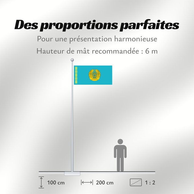 Proportions du drapeau : President of Kazakhstan	Standard of the President of Kazakhstan	Étendard présidentiel du Kazakhstan	Estandarte presidencial de Kazajistán	Standarte des Präsidenten von Kasachstan	Stendardo presidenziale del Kazakistan	Қазақстан президентінің байрағы	Штанд