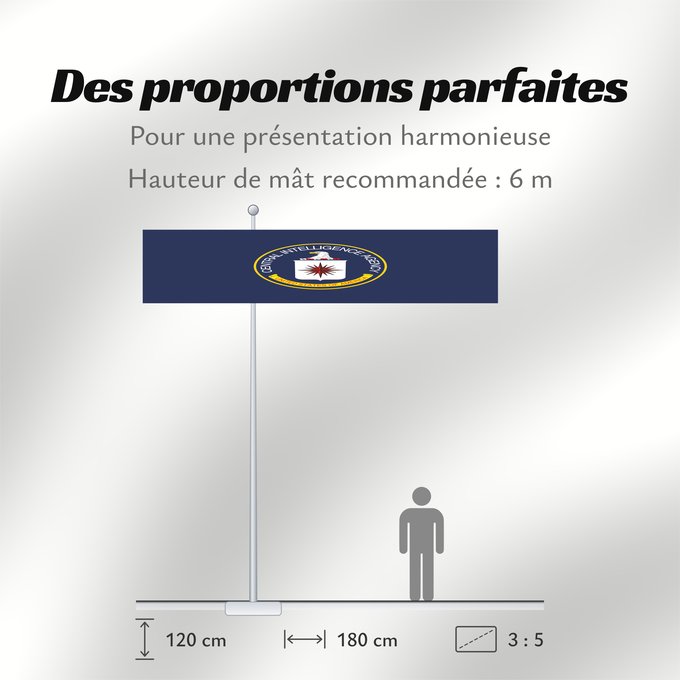 Proportions du drapeau : U.S. Central Intelligence Agency	United States Central Intelligence Agency	Agence centrale de renseignement des États-Unis	Agencia Central de Inteligencia de EE. UU.	Central Intelligence Agency	Agenzia centrale di intelligence degli Stati Uniti