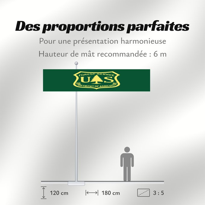 Proportions du drapeau : United States Forest Service USFS Service forestier des États-Unis Servicio Forestal de los Estados Unidos Servizio Forestale degli Stati Uniti