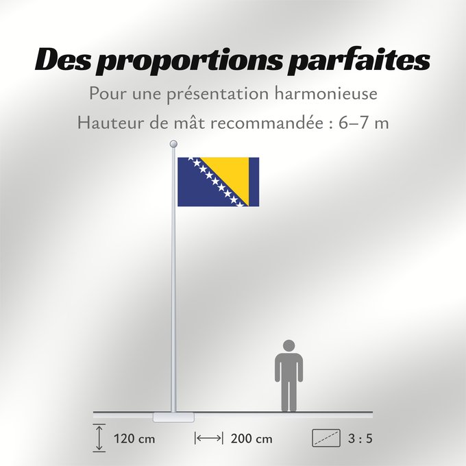 Proportions du drapeau : Bosnia and Herzegovina	Bosnie-Herzégovine	Bosnia y Herzegovina	Bosnien und Herzegowina	Bosnia-Erzegovina	Bosnië en Herzegovina	Bośni i Hercegowiny	علم البوسنة والهرسك	Bosne i Hercegovine	Bosny a Hercegoviny	Боснꙑ ꙁнамѧ / Ⰱⱁⱄⱀⱏⰺ ⰸⱀⰰⰿⱔ	Bosnien-Hercegovinas	