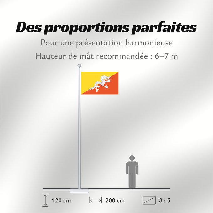 Proportions du drapeau : Bhutan	Bhoutan	Bután	Butão	علم بوتان	ভূটানের পতাকা	ཧྥ་རན་ས་ཀྱི་དར་ཆ།	Bhutani lipp	Bhutanin	Watawat ng Bhutan	भूटान का ध्वज	Флаг Бутана	Butana	Bhutans	Bhutanu	ธงชาติ ประเทศภูฏาน