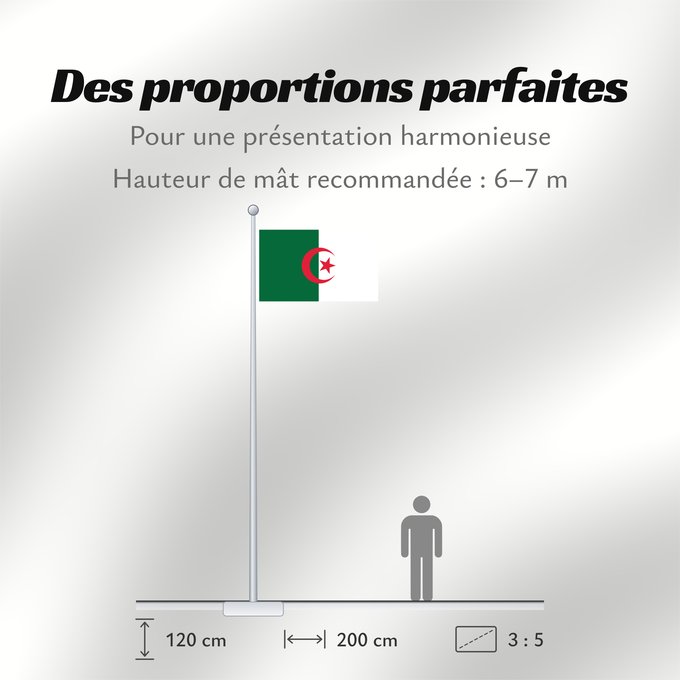 Proportions du drapeau : Algeria L Algérie Argelia Algerien Dell Algeria Algerije Argélia Algierii Vo Algérie علم الجزائر Σημαία της Αλγερίας Alĝerio Algerian דגל אלג יריה Algéria Aljazair アルジェリアの国旗 Asenǧaq n Dzayer 알제리의 국기 Drapèu d Argeria Флаг Алжира Alžirije Algeriets ⴰⵏⴰⵢ ⴰⴷⵣ