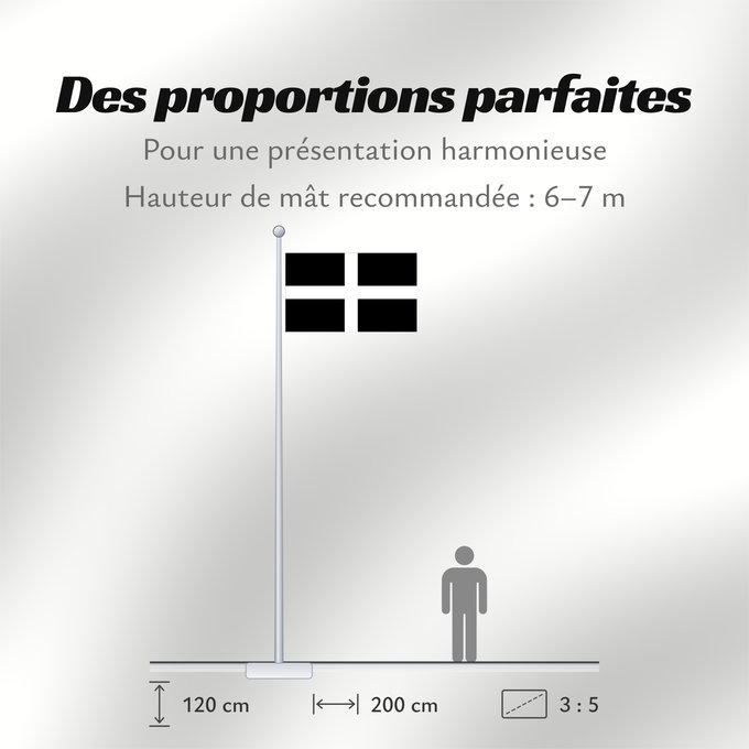 Proportions du drapeau : Cornwall	Saint Piran s Flag, Flag of Cornwall	Saint Piran, Drapeau des Cornouailles	Cornualles	Cornovaglia	Cornwealla fana	Banniel Sant Piran	Cernyw	Chorn	Peran, Baner Kernow	Cornubiae