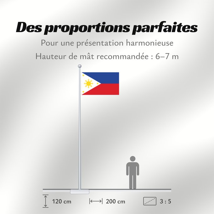 Proportions du drapeau : Philippines The national flag of the Philippines Filipinas Philippinen Filippine Filipijnen علم فلبين An nasyunal na bandera kan Filipinas ফিলিপাইনের জাতীয় পতাকা Ang nasodnong bandera sa Pilipinas La nacia flago de la Filipinoj Wagayway ti Filipinas フィリピ