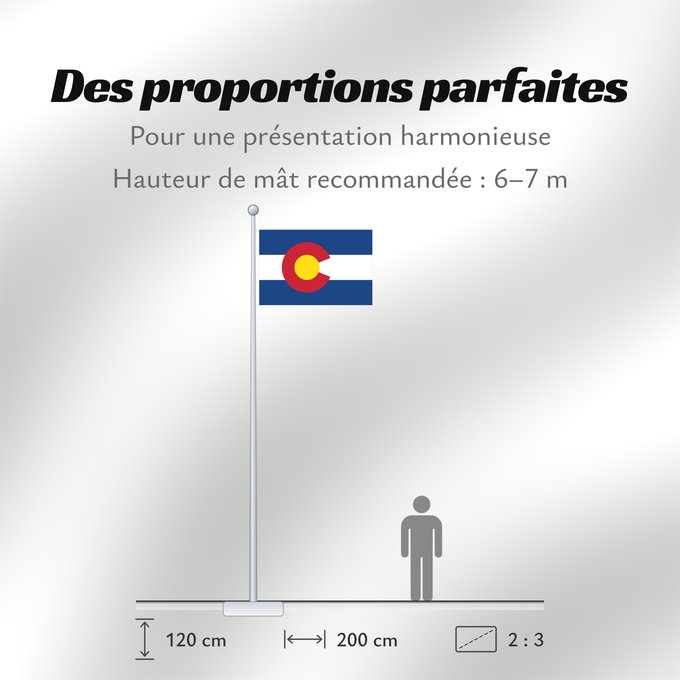 Proportions du drapeau : Colorado Colorado designed by Andrew Carlisle Carson ᎧᎶᏩᏓ ᎦᏓᏘ Ka hae Kololako Colorati Dibé nitsa hahoodzo bidah naatʼaʼí Флаг Колорадо Američke savezne države Kolorado