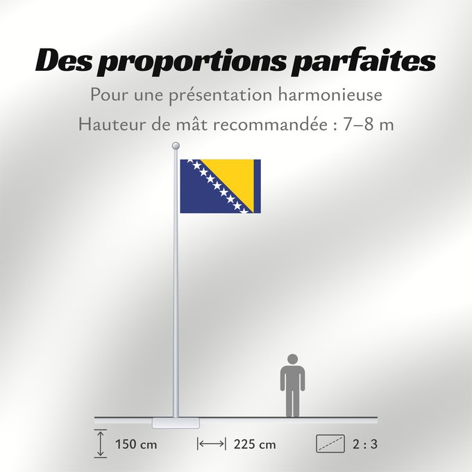 Proportions du drapeau : Bosnia and Herzegovina	Bosnie-Herzégovine	Bosnia y Herzegovina	Bosnien und Herzegowina	Bosnia-Erzegovina	Bosnië en Herzegovina	Bośni i Hercegowiny	علم البوسنة والهرسك	Bosne i Hercegovine	Bosny a Hercegoviny	Боснꙑ ꙁнамѧ / Ⰱⱁⱄⱀⱏⰺ ⰸⱀⰰⰿⱔ	Bosnien-Hercegovinas	