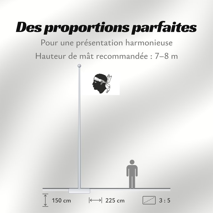Proportions du drapeau : Corsica Corse Córcega Korsika Korsyki Couleu de la Corse Vu Korsika Banniel Korsika Corsicae Corsega