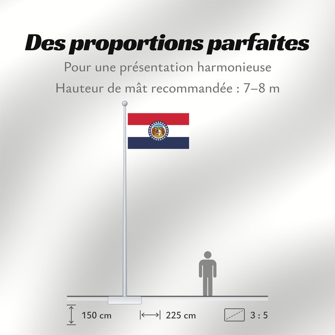 Proportions du drapeau : Missouri	Missouri, adopted in 1913	Misuri	ᏨᎫᎵ ᎦᏓᏘ	Ka hae Mikouli	Missuriae	Mizoowii Hahoodzo bidah naatʼaʼí	Флаг Миссури	Američke savezne države Missouri