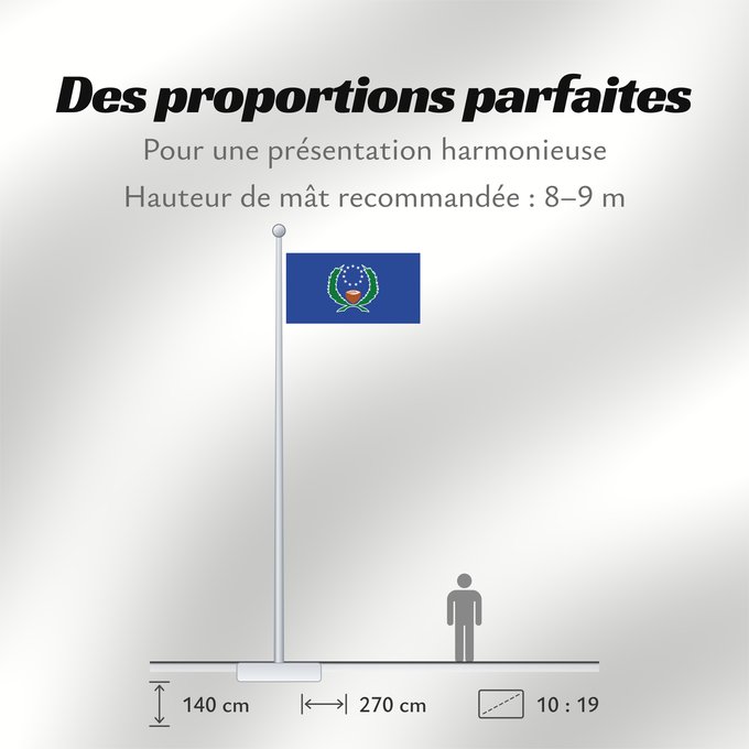 Proportions du drapeau : Pohnpei	State of Pohnpei	L État de Pohnpei	Pohnpei 	Staates Pohnpei im Verhältnis 10 19 Beschreibung der Flagge  Das blaue Tuch steht für den Pazifik
