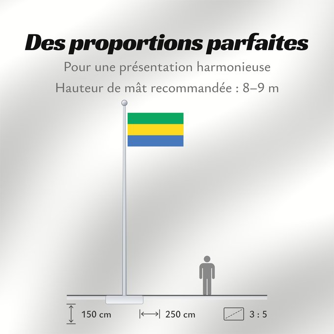 Proportions du drapeau : Gabon Gabón Gabun Gabão علم جمهوريةالغابون Banniel Gabon Gabons Gabono Gabongo bandera پرچم گابن Drapél du Gabon Dalapo ya Ngabu Bɛndɛ́lɛ ya Gabɔ́ Bendêre tî Gaböon