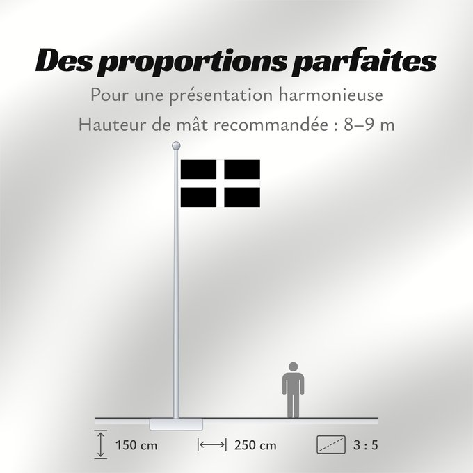 Proportions du drapeau : Cornwall	Saint Piran s Flag, Flag of Cornwall	Saint Piran, Drapeau des Cornouailles	Cornualles	Cornovaglia	Cornwealla fana	Banniel Sant Piran	Cernyw	Chorn	Peran, Baner Kernow	Cornubiae