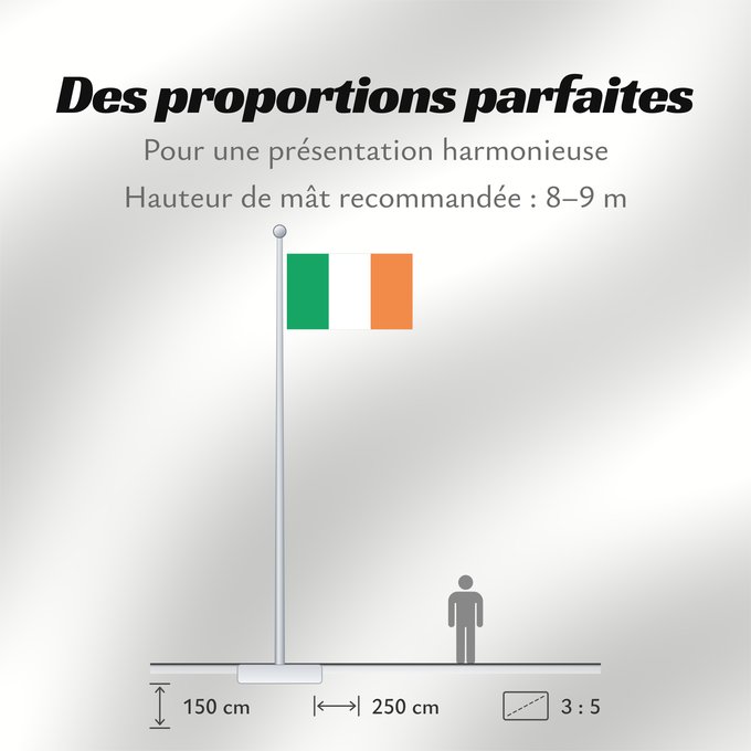 Proportions du drapeau : Ireland	Note that the green portion of the flag was designed to represent the majority Catholic residents of the island	La partie verte du drapeau représente la majorité catholique de l île	Es notable el hecho que la parte verde de la bandera representa l