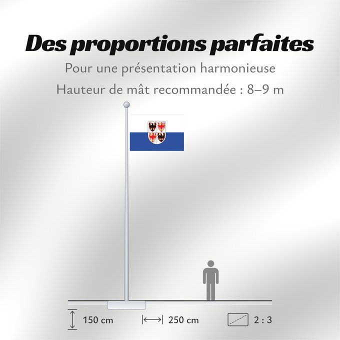 Proportions du drapeau : Trentino-South Tyrol	It is easy to put a border around this flag image	Région Autonome Trentin-Haut-Adige, Italie	Región Autónoma Trentino-Alto Adigio, Italia	Autonomen Region Trentino-Südtirol, Italien	Regione Autonoma Trentino-Alto Adige, Italia	Bannera