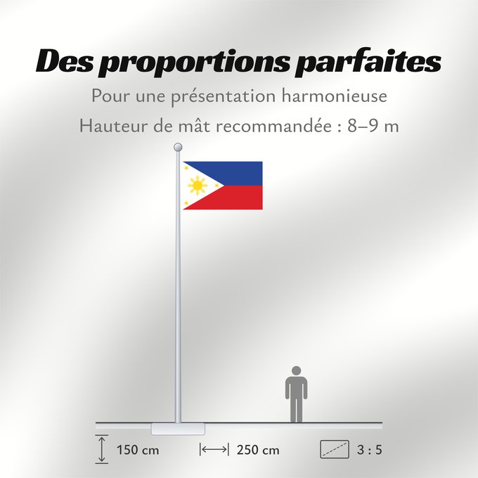 Proportions du drapeau : Philippines The national flag of the Philippines Filipinas Philippinen Filippine Filipijnen علم فلبين An nasyunal na bandera kan Filipinas ফিলিপাইনের জাতীয় পতাকা Ang nasodnong bandera sa Pilipinas La nacia flago de la Filipinoj Wagayway ti Filipinas フィリピ