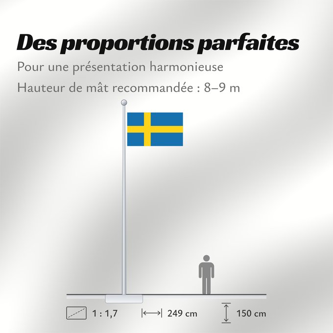 Proportions du drapeau : Sweden	Suède	Suecia	Schweden	Svezia