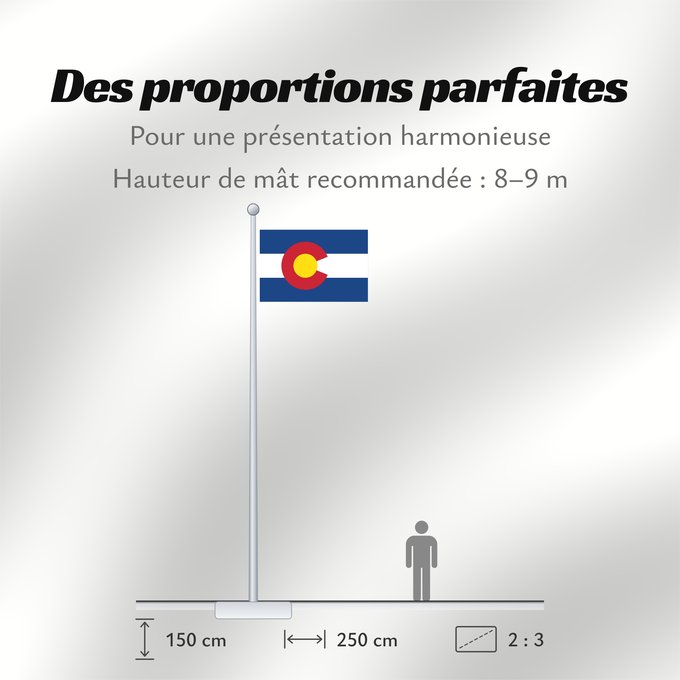 Proportions du drapeau : Colorado Colorado designed by Andrew Carlisle Carson ᎧᎶᏩᏓ ᎦᏓᏘ Ka hae Kololako Colorati Dibé nitsa hahoodzo bidah naatʼaʼí Флаг Колорадо Američke savezne države Kolorado