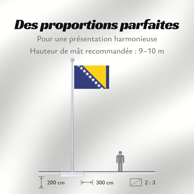 Proportions du drapeau : Bosnia and Herzegovina	Bosnie-Herzégovine	Bosnia y Herzegovina	Bosnien und Herzegowina	Bosnia-Erzegovina	Bosnië en Herzegovina	Bośni i Hercegowiny	علم البوسنة والهرسك	Bosne i Hercegovine	Bosny a Hercegoviny	Боснꙑ ꙁнамѧ / Ⰱⱁⱄⱀⱏⰺ ⰸⱀⰰⰿⱔ	Bosnien-Hercegovinas	