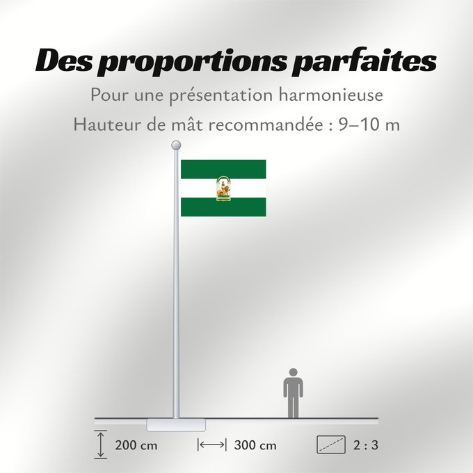 Proportions du drapeau : Andalucía Autonomous Comunity of Andalusia Spain Andalusia Comunidad Autónoma de Andalucía España