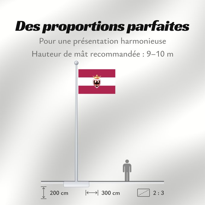 Proportions du drapeau : Trento Province	Autonomous Province of Trento - Trentino	Province Autonome de Trente - Trentin	Provincia Autónoma de Trento - Trentino	Autonomen Provinz Trient - Trentino/Welschtirol	Provincia Autonoma di Trento - Trentino	Autonome Provincie Trente - Tren