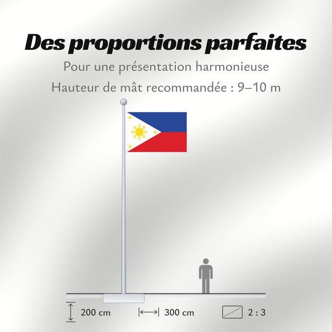 Proportions du drapeau : Philippines The national flag of the Philippines Filipinas Philippinen Filippine Filipijnen علم فلبين An nasyunal na bandera kan Filipinas ফিলিপাইনের জাতীয় পতাকা Ang nasodnong bandera sa Pilipinas La nacia flago de la Filipinoj Wagayway ti Filipinas フィリピ