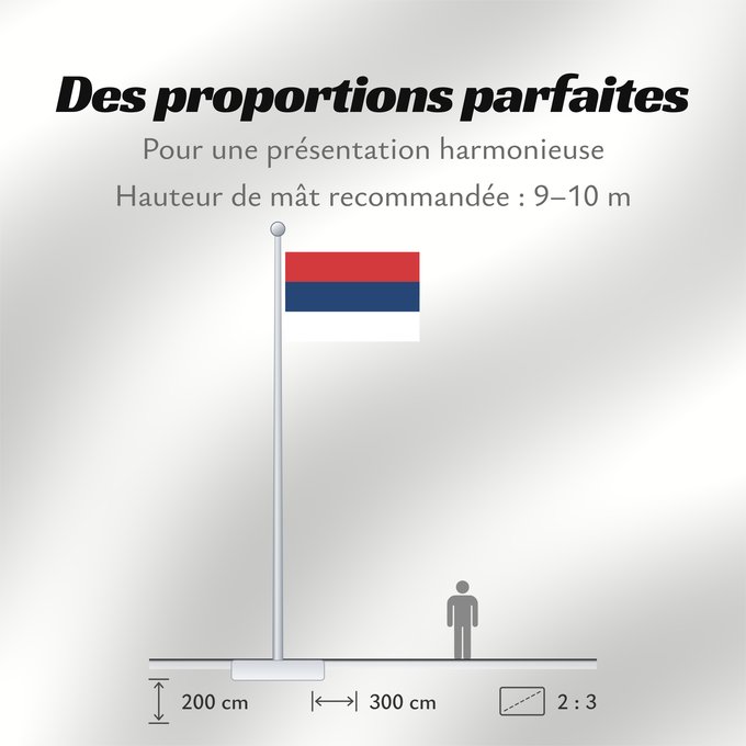 Proportions du drapeau : Civil Flag of Serbia	Civil flag of Serbia	Serbie	Serbia	Serbien	Гражданско знаме на Сърбия	Народна застава Србије	Narodna zastava Srbije	Nemzeti zászló szerbia	Народный  гражданский  флаг Сербии	Srbská národná vlajka	Kombëtar i Serbisë