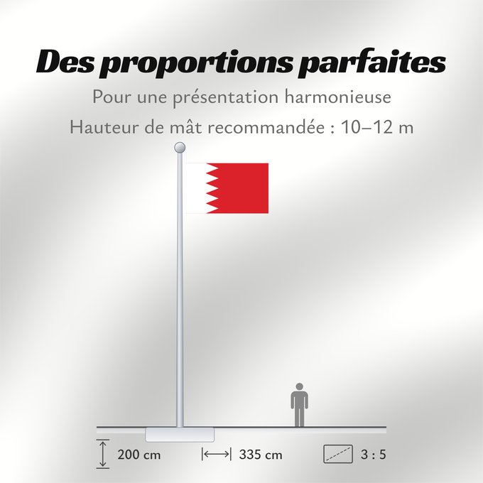 Proportions du drapeau : Bahrain	Bahreïn	Baréin	Bahrein	علم البحرين	Bahreina	Bahrainin	Флаг Бахрейна	Bahrajna	Bahrains	Прапор Бахрейну	Quốc kỳ Bahrain